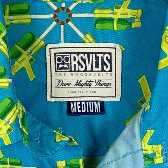 RSVLTS Roosevelts Hawaiian Camp Shirt Mens M Blue Super Soaker AOP Performance - Picture 9 of 10
